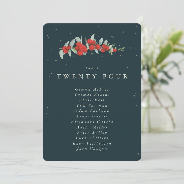 Red Berry+Eucalyptus Tischnummer Sitzkarte (Stehend Vorderseite)
