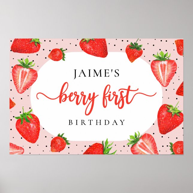 Red Berry First Birthday Strawberry Girl Birthday Poster (Vorne)