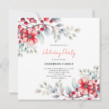 Red Berry Floral Watercolor Weihnachten