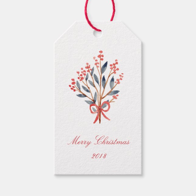 Red Berry Foliage Weihnachten Geschenkanhänger (Vorderseite)