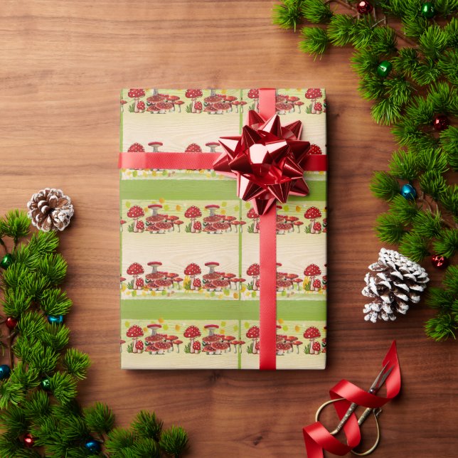 Red Berry Garden Toadstool Grüne Landschaft Mushro Geschenkpapier (Feiertagsgeschenk)