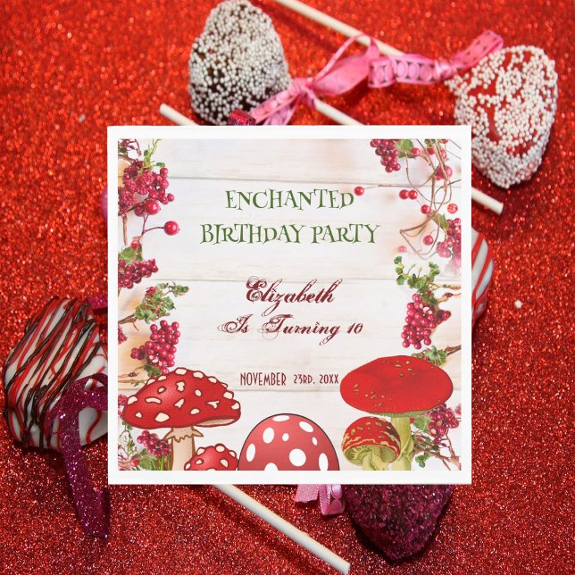 Red Berry Garden Toadstool Kinderparty Serviette (Red Berry Garden Toadstool Kid's Birthday Party Napkins)