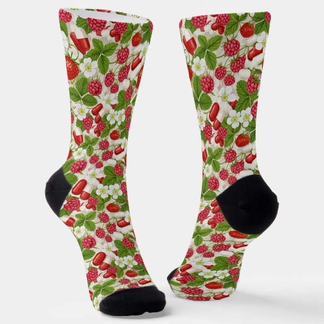 Red Berry & Pill Pattern Pharmacy Socken (Gewinkelt)