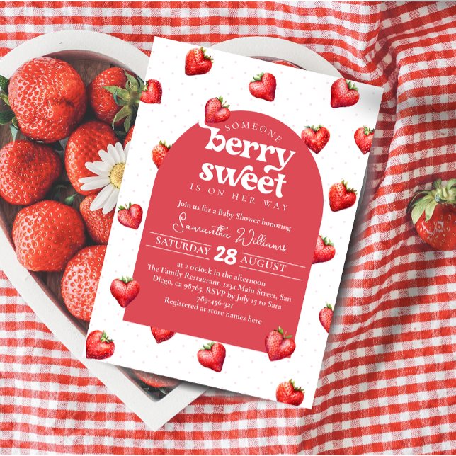 Red Berry Sweet Strawberry Girl Baby Dusche Einladung (Von Creator hochgeladen)