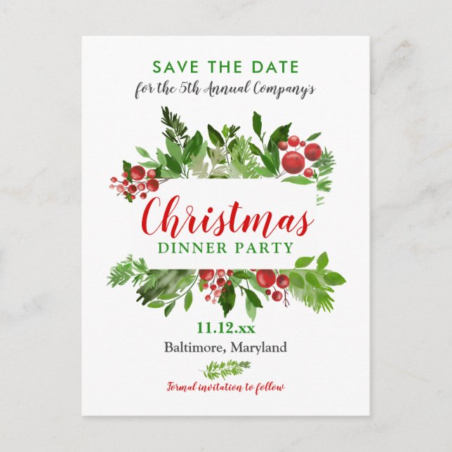 Red Berry | Weihnachtsessen | Feiertag Ankündigungspostkarte (Vorderseite)