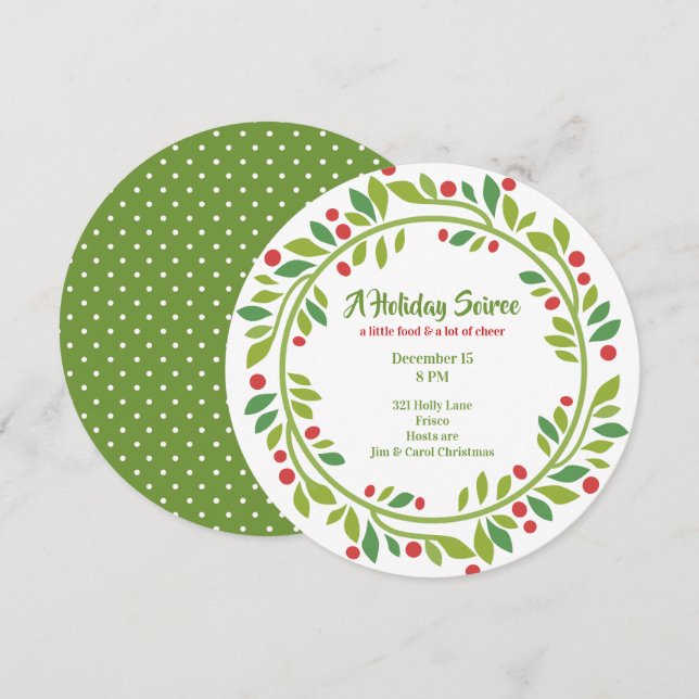 Red Berry Wreath Holiday Party Einladung (Vorne/Hinten)