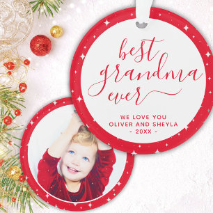 Red Best Oma je Script Stars Foto auf der Rückseit Ornament