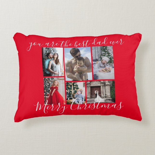 Red Best Vater Ever Merry Christmas Foto Collage Dekokissen (Vorderseite)