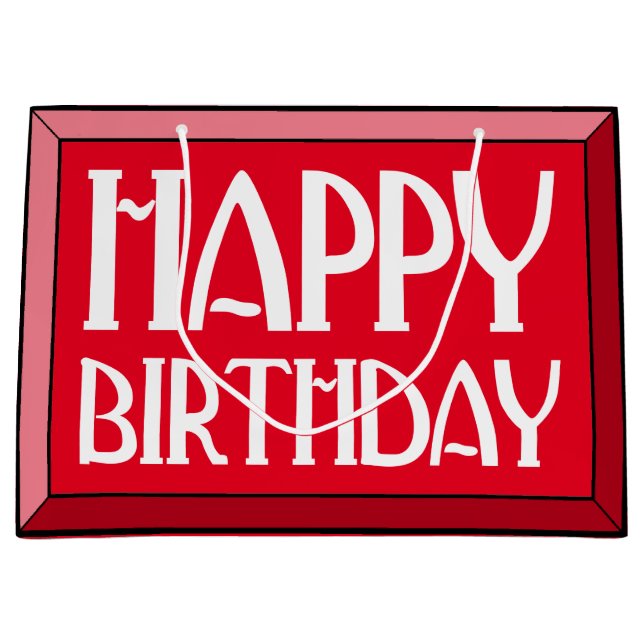 Red Beveled Happy Birthday Art Deco Große Geschenktüte (Vorderseite)