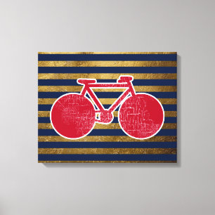 red bicycle & golden/blue stripes leinwanddruck