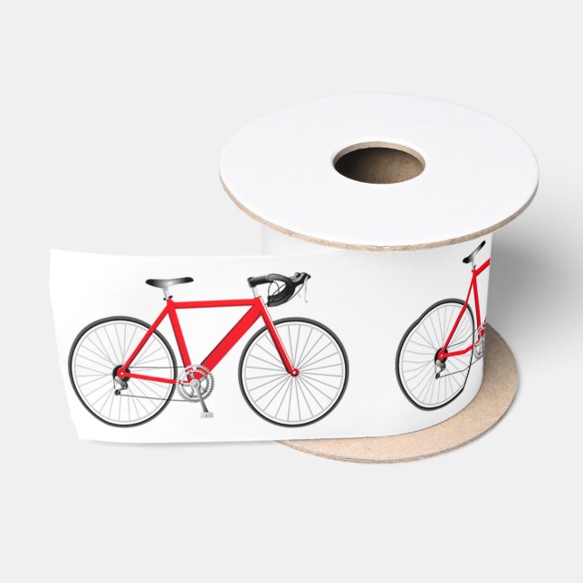 Red Bicycle on White Satin Ribbon Satinband (Spule)