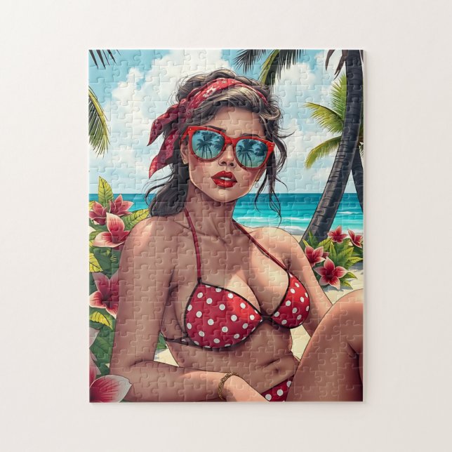 Red Bikini, Sonnenbrille und Bandana Frau (Vertikal)