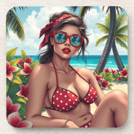 Red Bikini, Sonnenbrille und Bandana Frau Getränkeuntersetzer