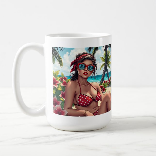 Red Bikini, Sonnenbrille und Bandana Frau Kaffeetasse (Links)