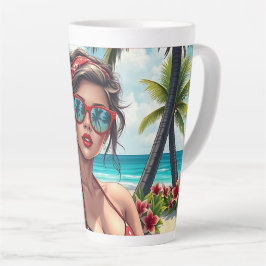 Red Bikini, Sonnenbrille und Bandana Frau Milchtasse