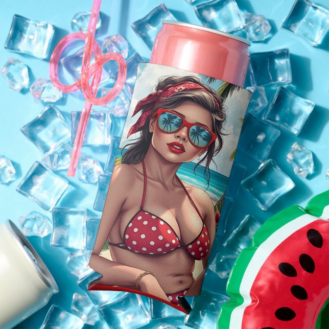 Red Bikini, Sonnenbrille und Bandana Frau Selters Dosenkühler (In Situ Sommer)