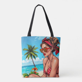 Red Bikini, Sonnenbrille und Bandana Frau Tasche