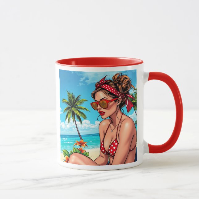 Red Bikini, Sonnenbrille und Bandana Frau Tasse (Rechts)