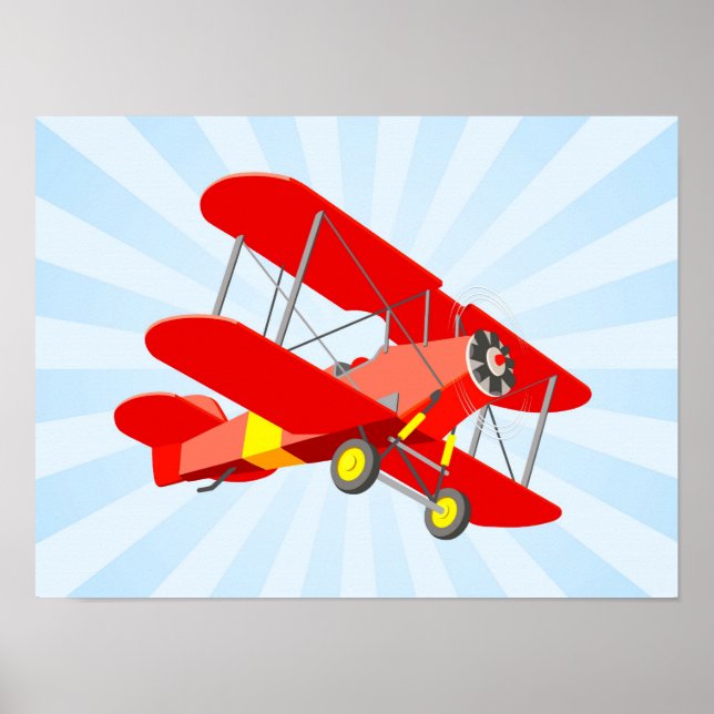 Red Biplane Grafik mit Blue Star Burst Poster (Vorne)