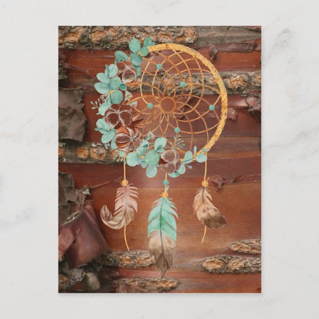 Red Birch Bark Brown und Turquoise Dreamcatcher Postkarte (Vorderseite)