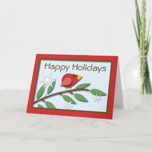 Red Bird auf einer Zweigstelle "Happy Holidays"-Ka Feiertagskarte
