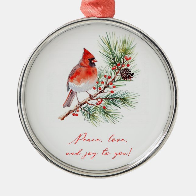 Red Bird Cardinal Christmas Ornament Aus Metall (Vorne)