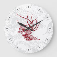 Red Bird & Floral Pattern Wall Clock
