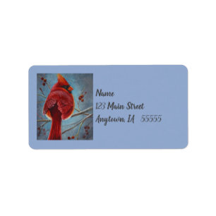 Red Bird Kardinal - Berries Adressaufkleber