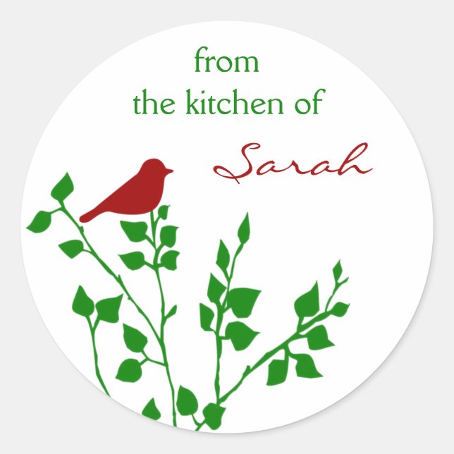 Red Bird Nom personnalisé Stickers Canning de Noël (Devant)