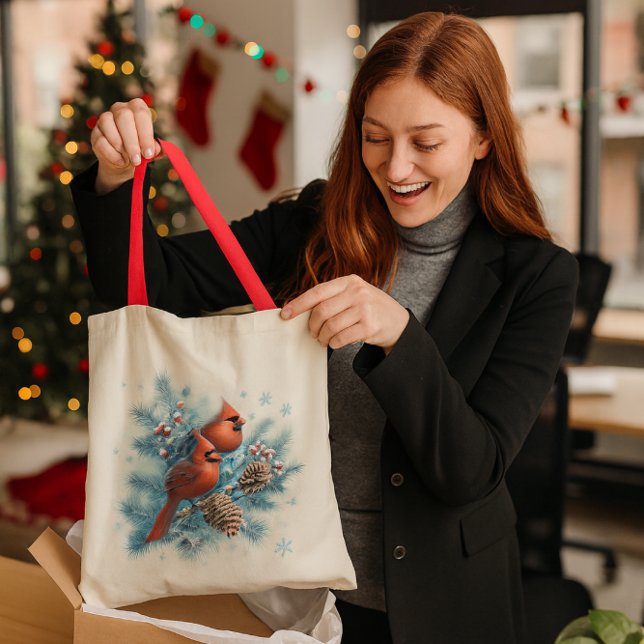 Red Bird & Pine Holiday Nature  Tragetasche (Festive cardinal tote bag with pinecones perfect holiday gift for nature lovers and coworkers.)