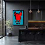 Red Bird Pop Art Poster - Fun Cartoon Tierdesign<br><div class="desc">Helles Pop Kunstposter eines roten Vogels mit gehobenen Flügeln, in fett schwarz auf türkis umrissen. Ein spielerisches Design aus der Pop Animal Collection, das sich perfekt für eine farbenfrohe, spärliche und moderne Wanddekoration eignet.</div>