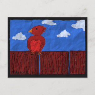 Red Bird sur une carte postale de clôture
