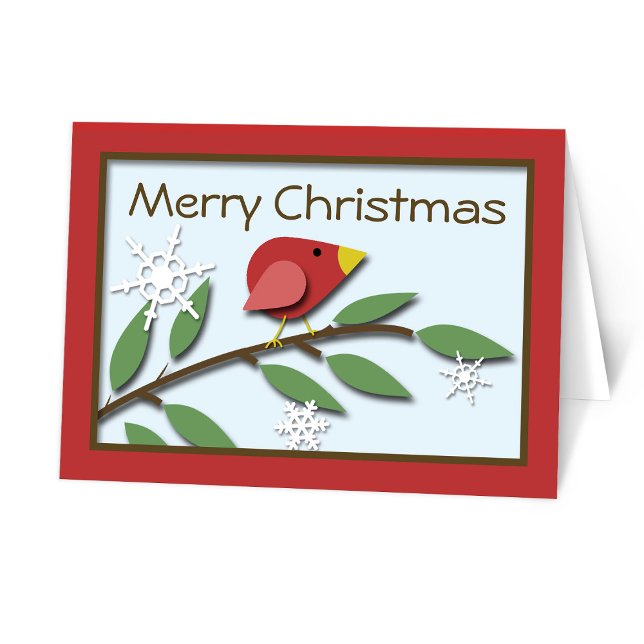 Red Bird sur une succursale Joyeuse carte de Noël (Red Bird on a Branch Merry Christmas Card from Starzraven on Zazzle.)