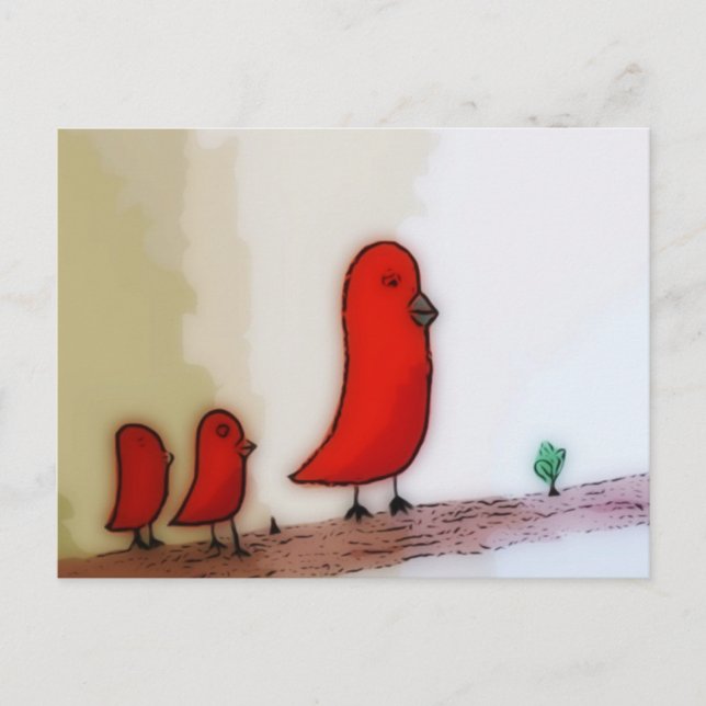 Red Bird With Babies Postkarte (Vorderseite)