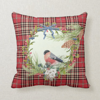 Red Bird & Wreath Christmas Throw Kissen