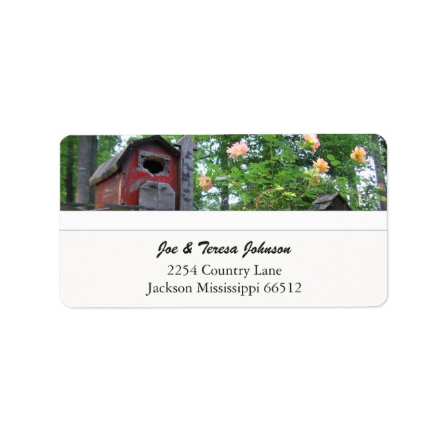 Red Birdhouse Address Labels Adressaufkleber (Vorne)
