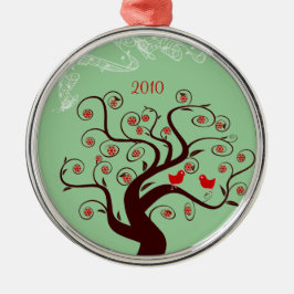 Red Birds Swirl Tree Christmas Ornament