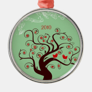 Red Birds Swirl Tree Christmas Ornament Aus Metall