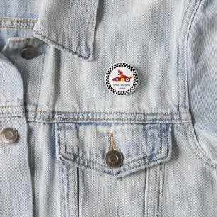 Red Birthday Dinosaurier Rennfahrer Kindername Button
