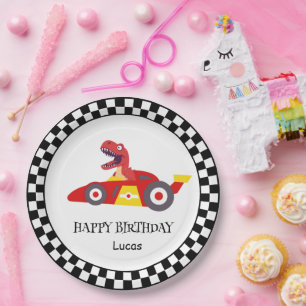 Red Birthday Dinosaurier Rennfahrer Kindername Pappteller