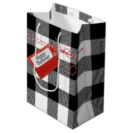 Red Birthday Gift Tag auf Buffalo Kariert Medium G Mittlere Geschenktüte