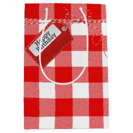 Red Birthday Gift Tag auf Buffalo Kariert Mittlere Geschenktüte