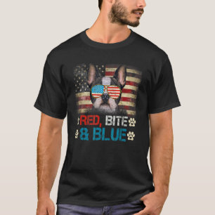 Red Bite Blue Bulldog American Usa Flag 4. T-Shirt