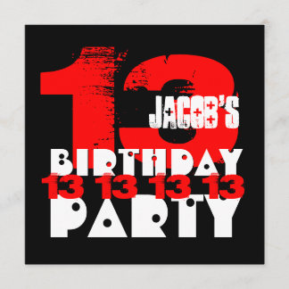 RED BLACK 13. Geburtstagsparty 13 Jahre alt V05 Einladung