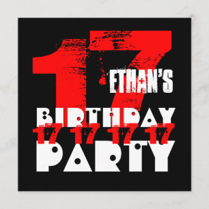 RED BLACK 17. Geburtstagsparty 17 Jahre alt V09 Einladung