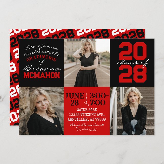 Red & Black 3 Photo Graduation Invitation (Créateur téléchargé)