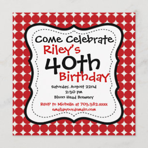 Red Black 40th Birthday Party Invitations