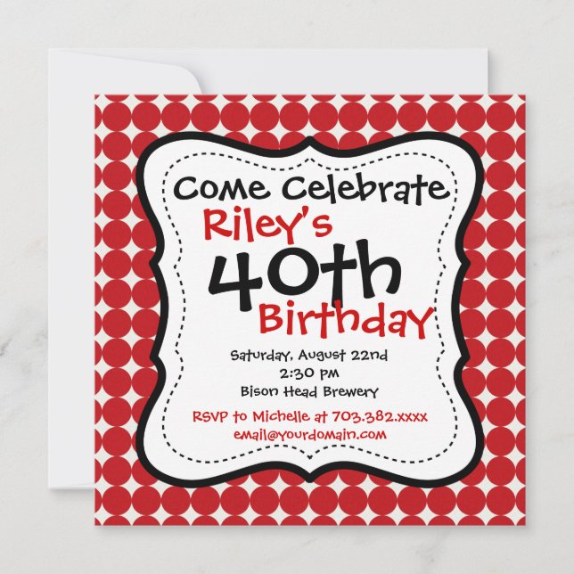 Red Black 40th Birthday Party Invitations (Devant)