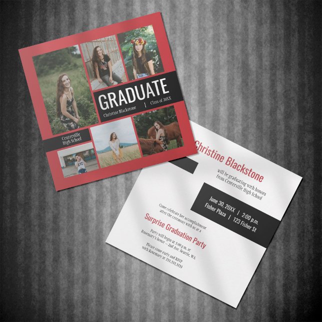 Red & Black 6 Photo Graduation Invitation (Créateur téléchargé)