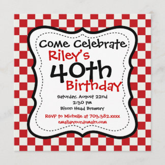 Red Black À damiers 40e anniversaire Invitation